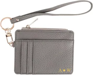 Personalised Small Wallet for Women, Custom Monogram Name Initials RFID Blocking Credit Card Holder, Customized Vegan Leather Foil Embossed Minimalist Purse with Zipper Coin Pocket, Keychain Wristlet