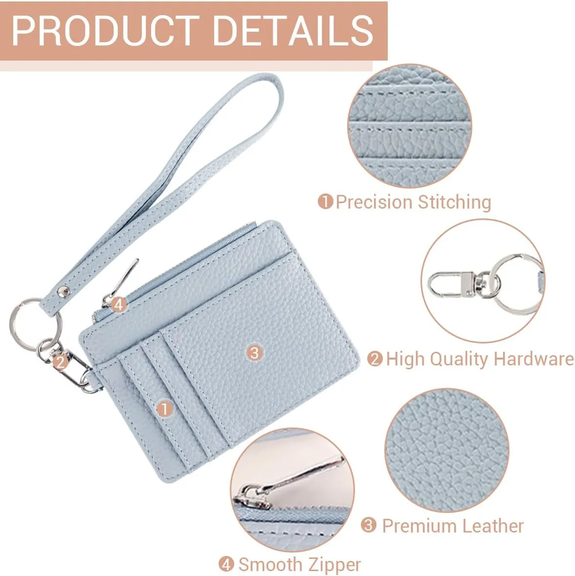 Personalised Small Wallet for Women, Custom Monogram Name Initials RFID Blocking Credit Card Holder, Customized Vegan Leather Foil Embossed Minimalist Purse with Zipper Coin Pocket, Keychain Wristlet