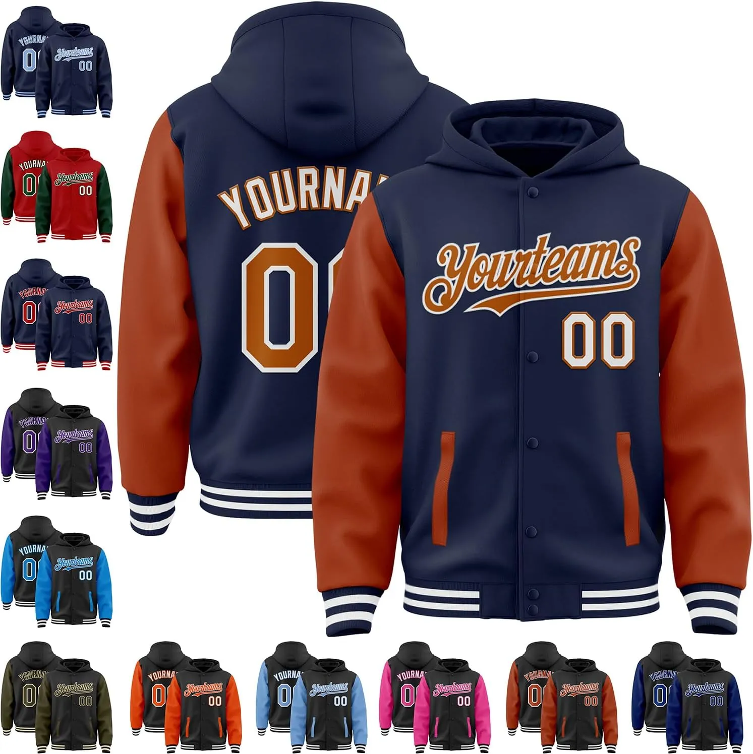 Personalized Men/Women/Youth Baseball Hoodie Jacket Varsity Letterman Jacket Team Sport Uniform with Pocket