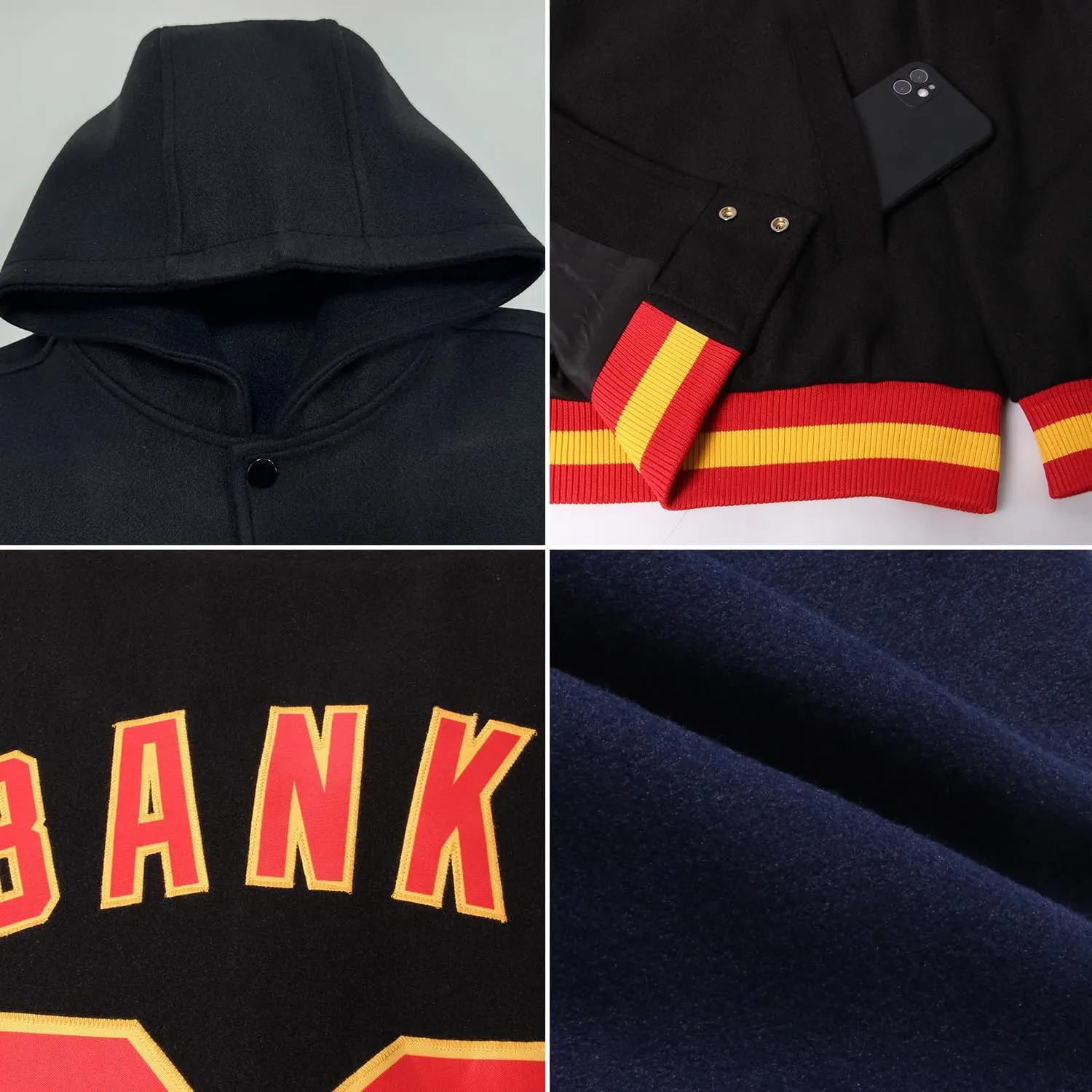 Personalized Men/Women/Youth Baseball Hoodie Jacket Varsity Letterman Jacket Team Sport Uniform with Pocket
