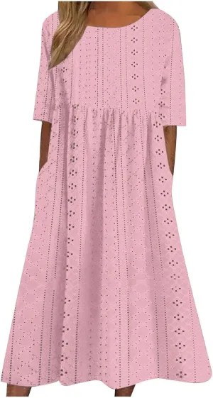 Photno Casual Summer Dresses for Women 2025 Casual Plus Size Midi Dress Boho Loose Patchwork Flowy Tshirt Dresses with Pocket