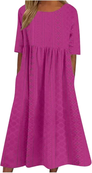 Photno Casual Summer Dresses for Women 2025 Casual Plus Size Midi Dress Boho Loose Patchwork Flowy Tshirt Dresses with Pocket