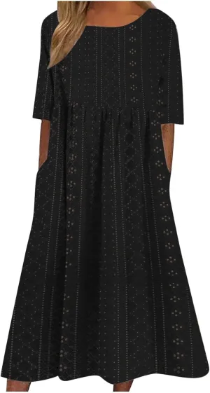 Photno Casual Summer Dresses for Women 2025 Casual Plus Size Midi Dress Boho Loose Patchwork Flowy Tshirt Dresses with Pocket