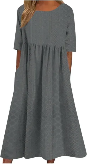Photno Casual Summer Dresses for Women 2025 Casual Plus Size Midi Dress Boho Loose Patchwork Flowy Tshirt Dresses with Pocket