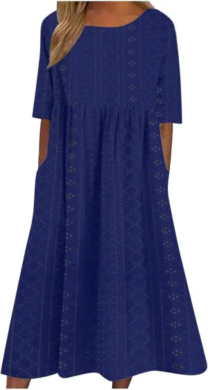 Photno Casual Summer Dresses for Women 2025 Casual Plus Size Midi Dress Boho Loose Patchwork Flowy Tshirt Dresses with Pocket