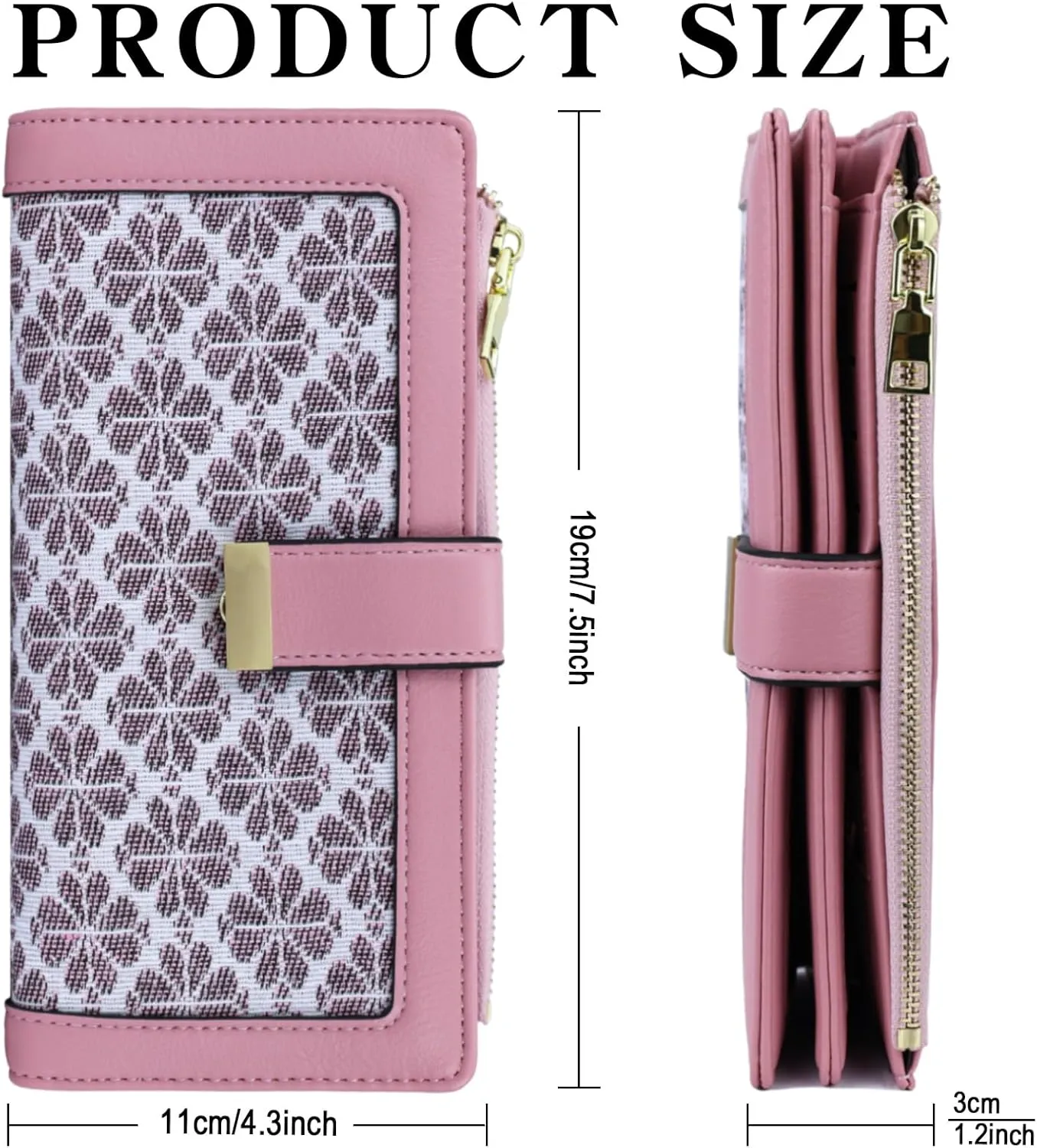 Pink RFID Blocking Wallet for Women Long Leather Coin Purse with Flower Design Minimalist Credit Card Holder and ID Window Cute Travel Cash Wallet for Women