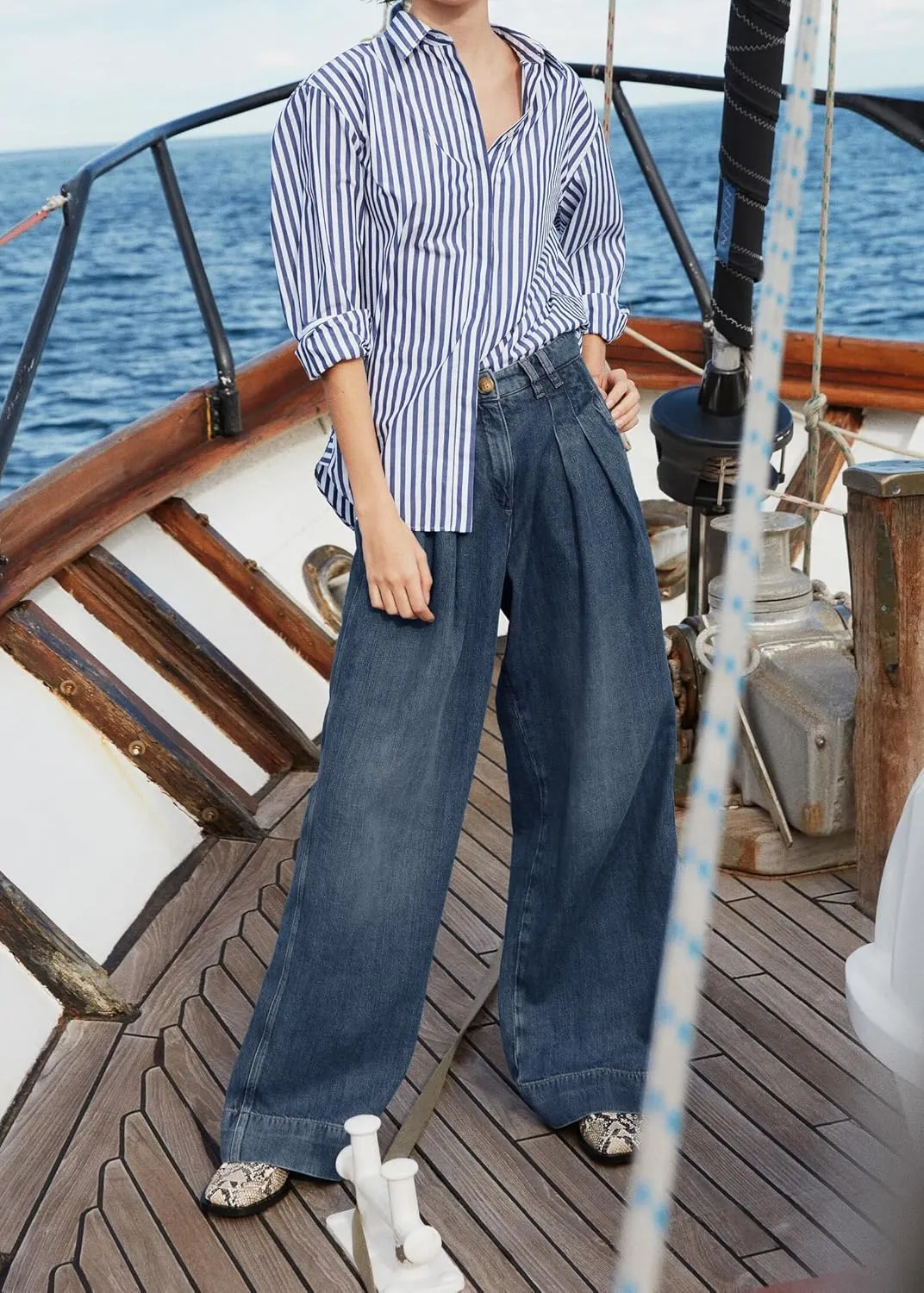 PLNOTME Women's High Waisted Wide Leg Jeans Baggy Mom Casual Denim Pants