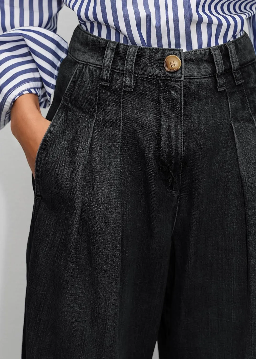 PLNOTME Women's High Waisted Wide Leg Jeans Baggy Mom Casual Denim Pants