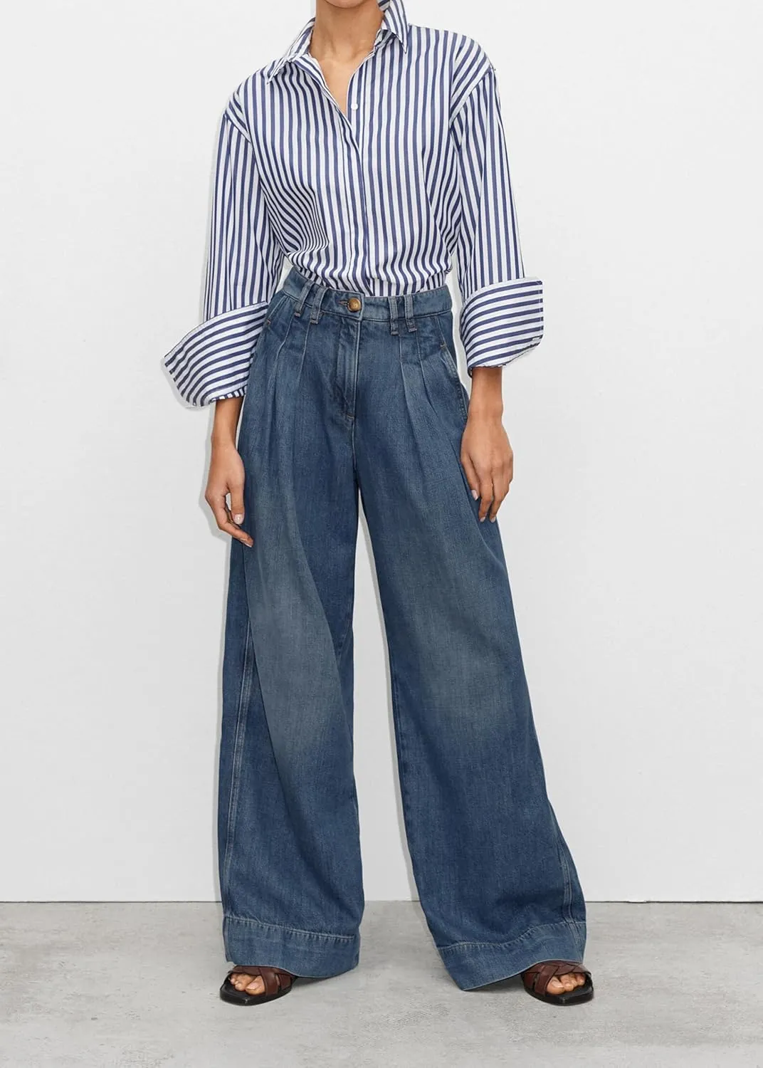 PLNOTME Women's High Waisted Wide Leg Jeans Baggy Mom Casual Denim Pants