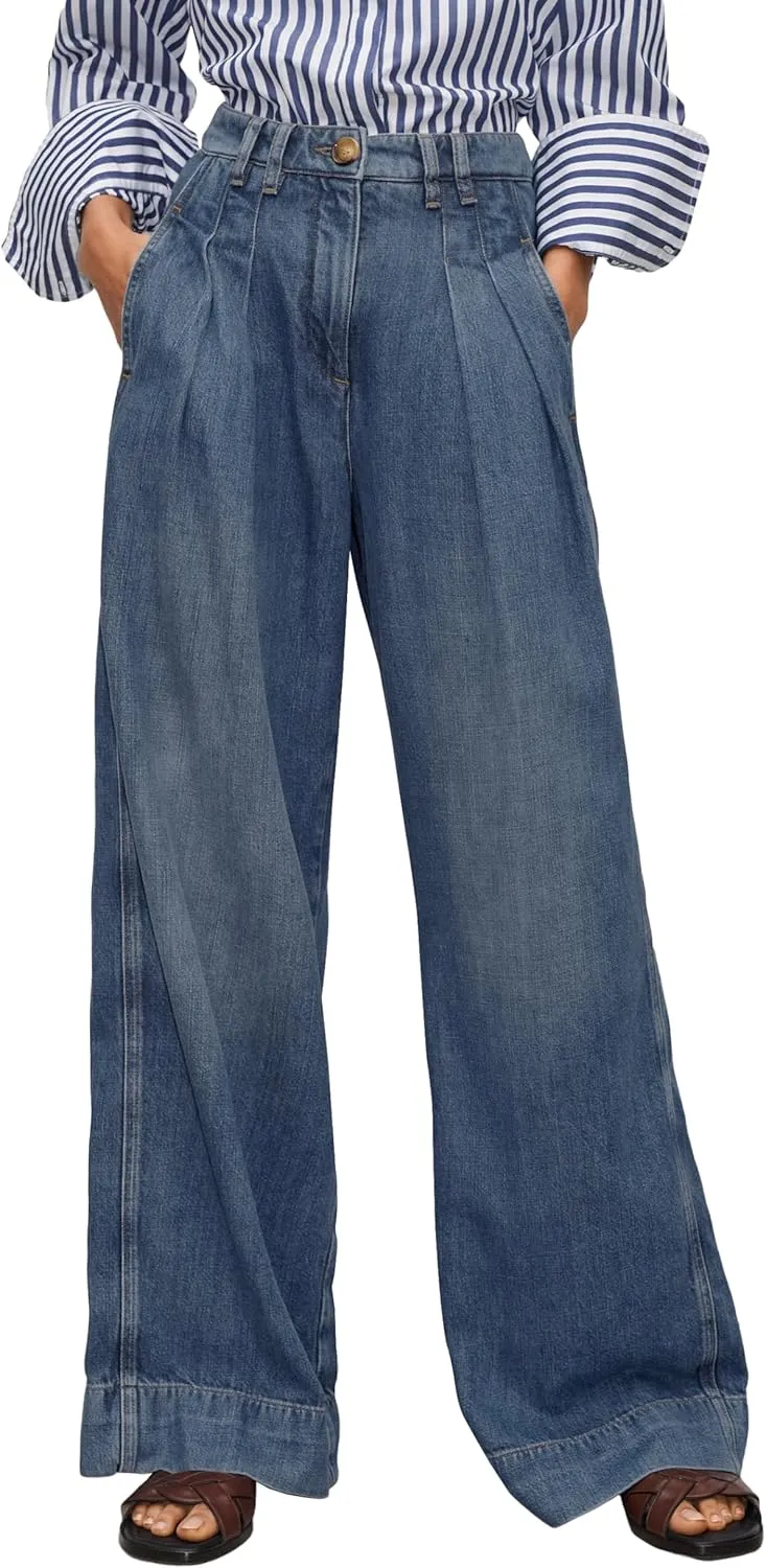 PLNOTME Women's High Waisted Wide Leg Jeans Baggy Mom Casual Denim Pants