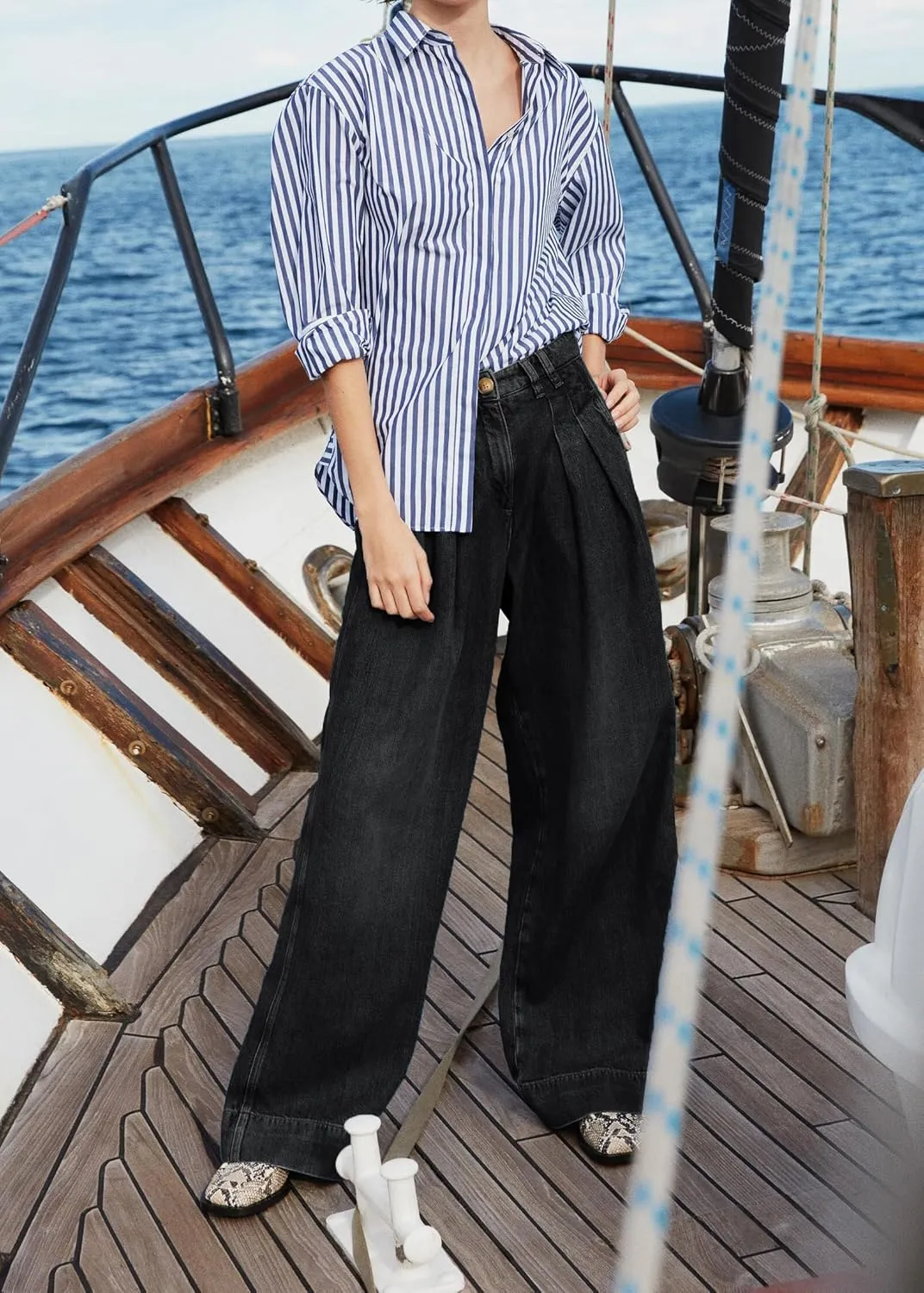 PLNOTME Women's High Waisted Wide Leg Jeans Baggy Mom Casual Denim Pants