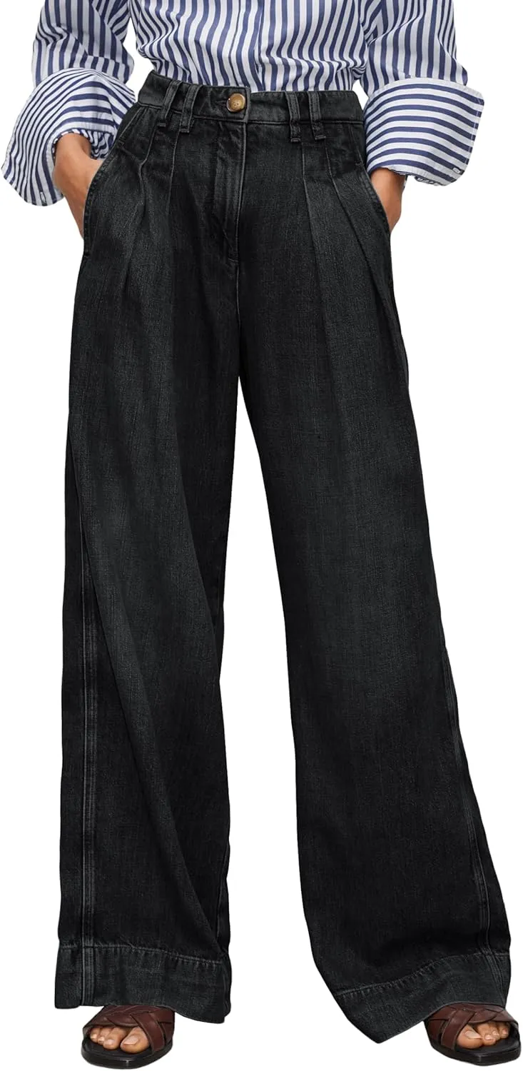 PLNOTME Women's High Waisted Wide Leg Jeans Baggy Mom Casual Denim Pants