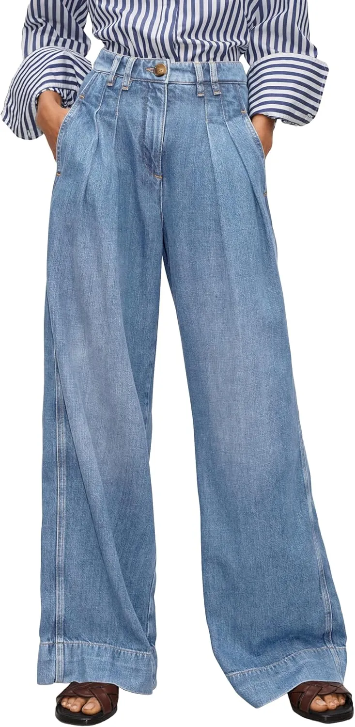PLNOTME Women's High Waisted Wide Leg Jeans Baggy Mom Casual Denim Pants