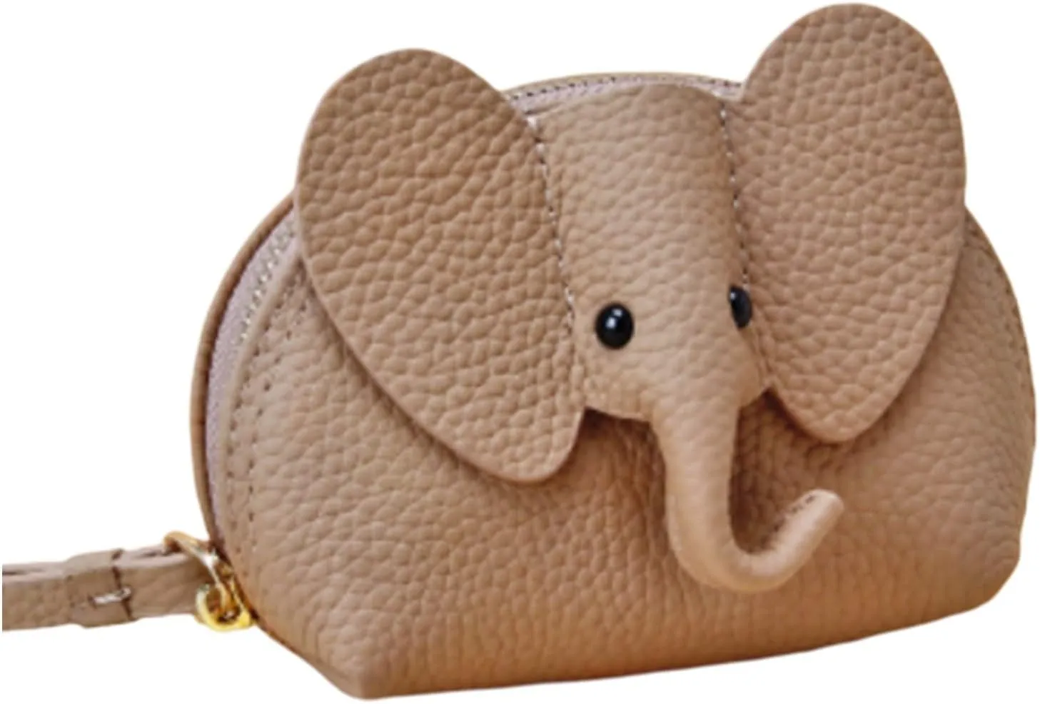 Pocket Purse Cowhide Leather Cartoon Cute Purse Elephant Wallet Pouch Mini Leather with Wristlet