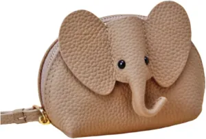 Pocket Purse Cowhide Leather Cartoon Cute Purse Elephant Wallet Pouch Mini Leather with Wristlet
