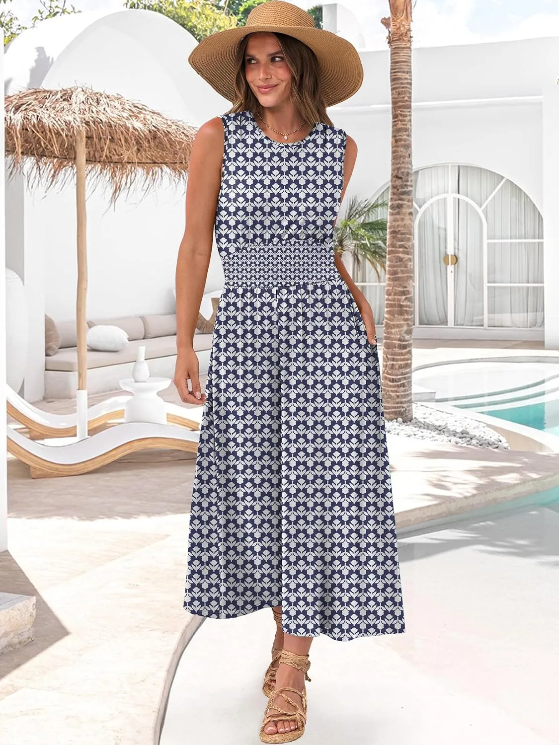 Prinbara Summer Maxi Dresses for Women 2025 Casual Sleeveless Boho Midi Dress Spring Beach Vacation Travel Long Sundress