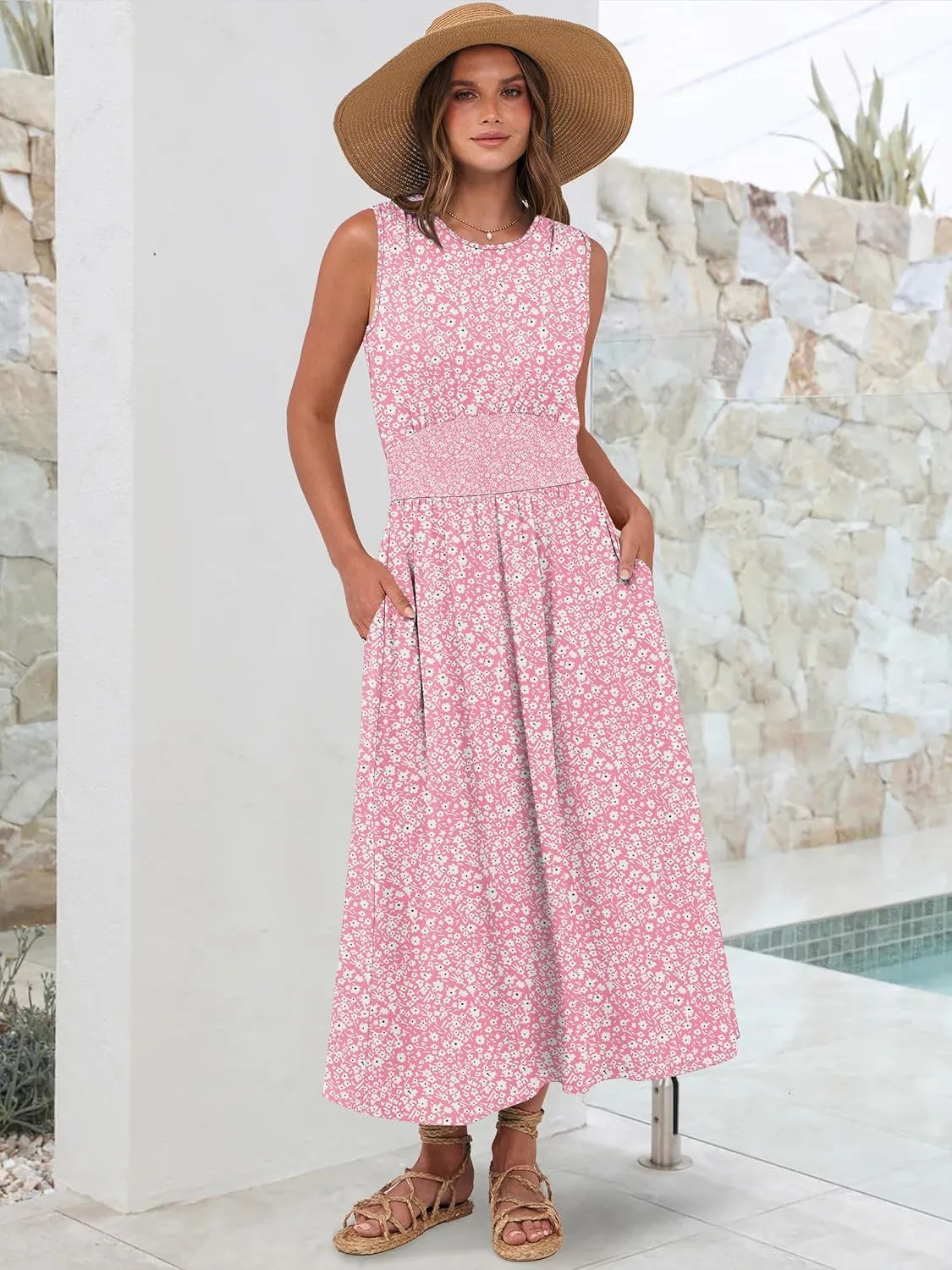 Prinbara Summer Maxi Dresses for Women 2025 Casual Sleeveless Boho Midi Dress Spring Beach Vacation Travel Long Sundress