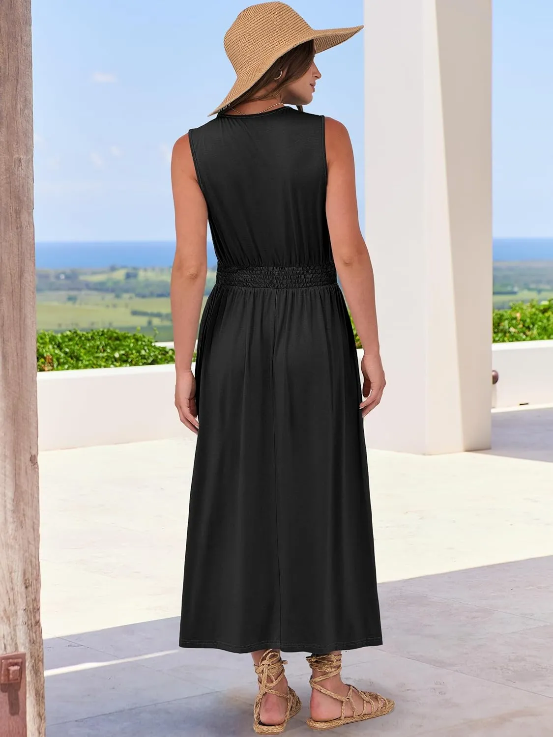 Prinbara Summer Maxi Dresses for Women 2025 Casual Sleeveless Boho Midi Dress Spring Beach Vacation Travel Long Sundress