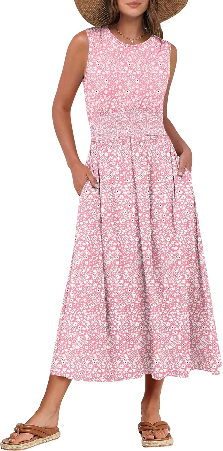 Prinbara Summer Maxi Dresses for Women 2025 Casual Sleeveless Boho Midi Dress Spring Beach Vacation Travel Long Sundress