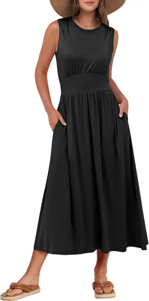 Prinbara Summer Maxi Dresses for Women 2025 Casual Sleeveless Boho Midi Dress Spring Beach Vacation Travel Long Sundress