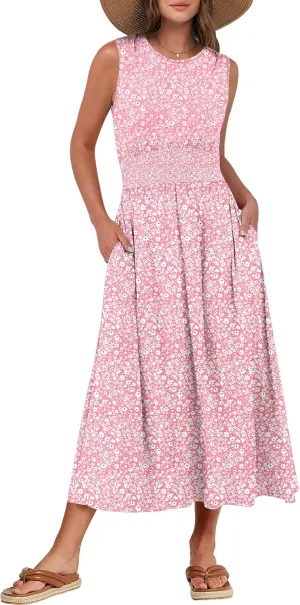 Prinbara Summer Maxi Dresses for Women 2025 Casual Sleeveless Boho Midi Dress Spring Beach Vacation Travel Long Sundress