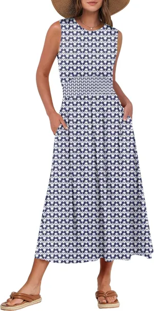 Prinbara Summer Maxi Dresses for Women 2025 Casual Sleeveless Boho Midi Dress Spring Beach Vacation Travel Long Sundress