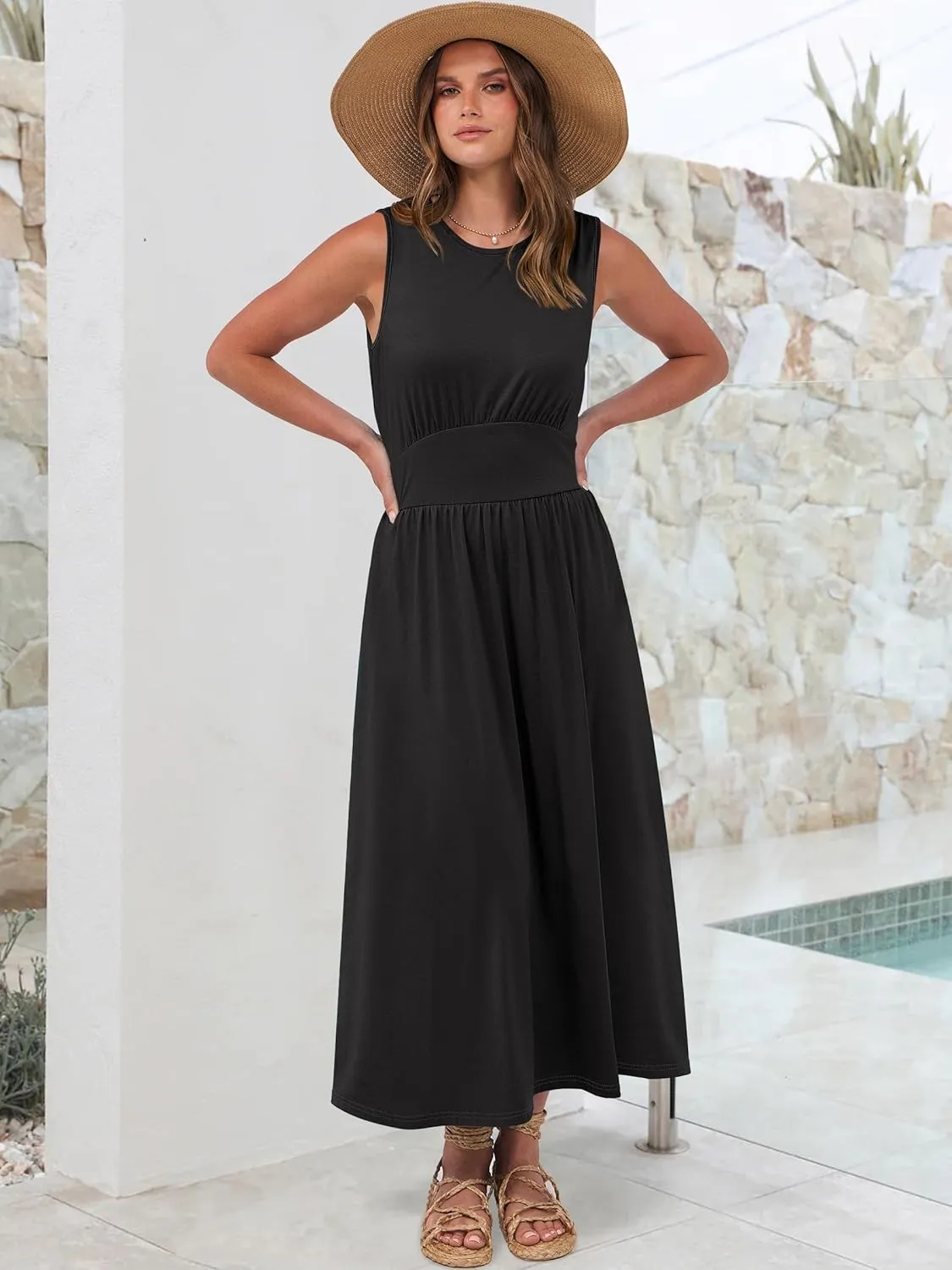 Prinbara Summer Maxi Dresses for Women 2025 Casual Sleeveless Boho Midi Dress Spring Beach Vacation Travel Long Sundress