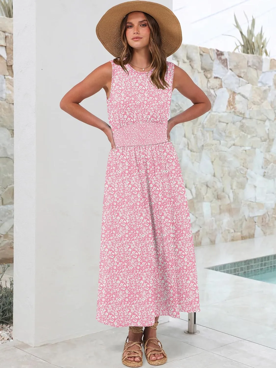 Prinbara Summer Maxi Dresses for Women 2025 Casual Sleeveless Boho Midi Dress Spring Beach Vacation Travel Long Sundress