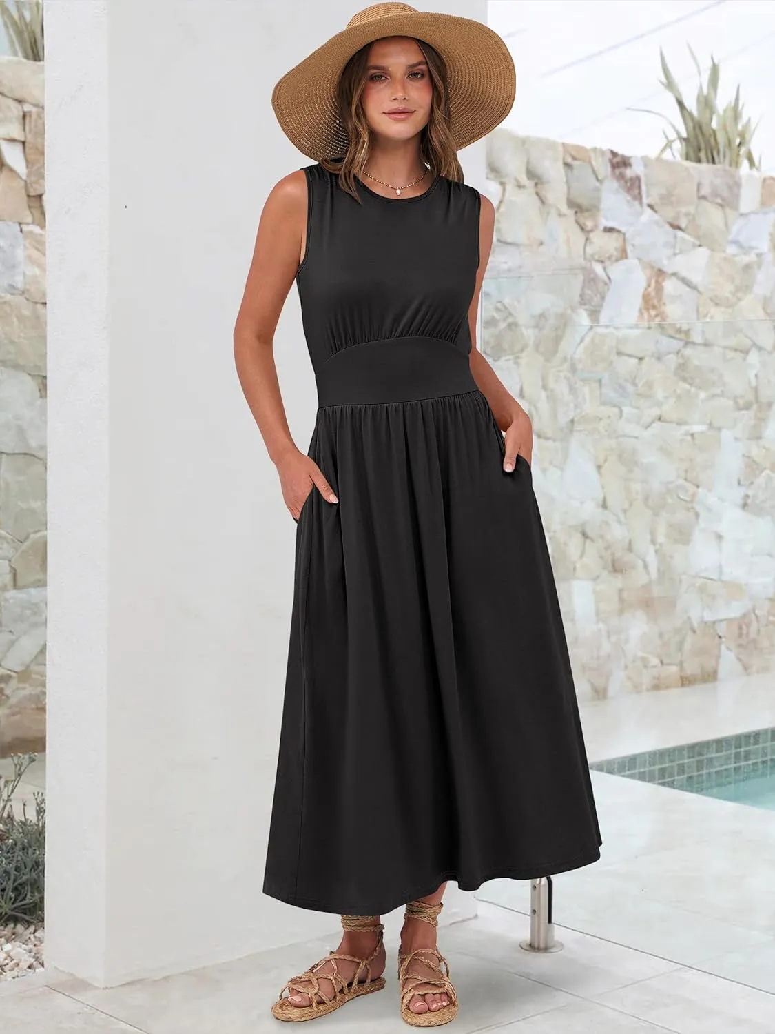 Prinbara Summer Maxi Dresses for Women 2025 Casual Sleeveless Boho Midi Dress Spring Beach Vacation Travel Long Sundress