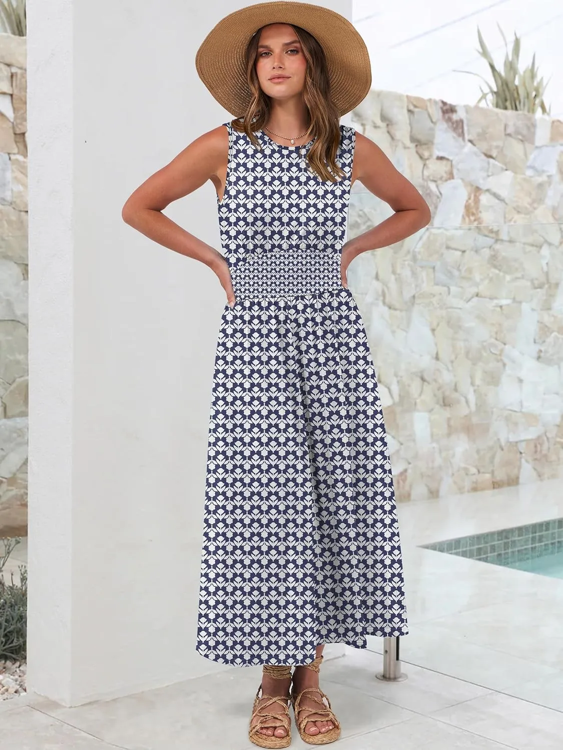 Prinbara Summer Maxi Dresses for Women 2025 Casual Sleeveless Boho Midi Dress Spring Beach Vacation Travel Long Sundress