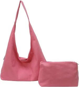Pure Color Tote Bags for Women Trendy Shoulder Bag for Daily Life Simple Ventilate Hobo Bag with Small Purse