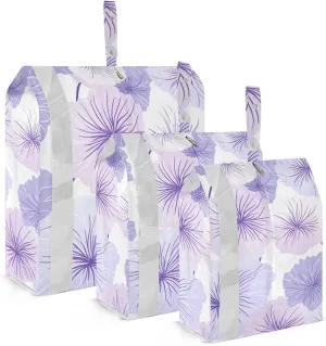 Purple Flower Leaves Packing Cubes for Suitcases 3 Set Compression Expandable Luggage Packing Organizers for Carry on Suitcase Travel Accessories Luggage Organizer Bags Set