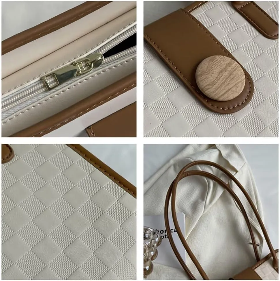 Quilted Tote Purse for Women Girls Vintage Small Top Handle Bag Casual Tote Handbag Designer Travel Shoulder Satchel