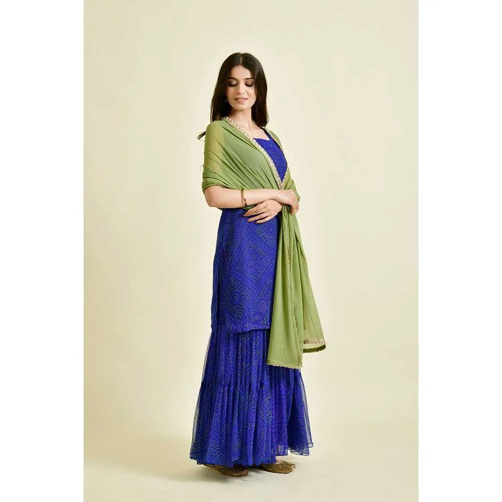 Rangpur Women Blue Bandhani Sharara (Set of 3)