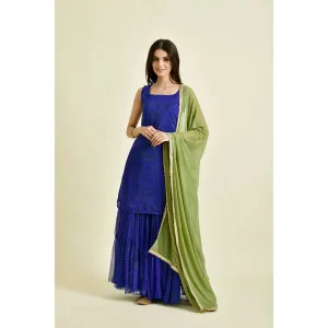 Rangpur Women Blue Bandhani Sharara (Set of 3)