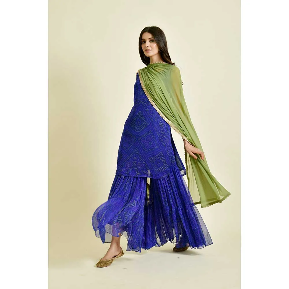Rangpur Women Blue Bandhani Sharara (Set of 3)