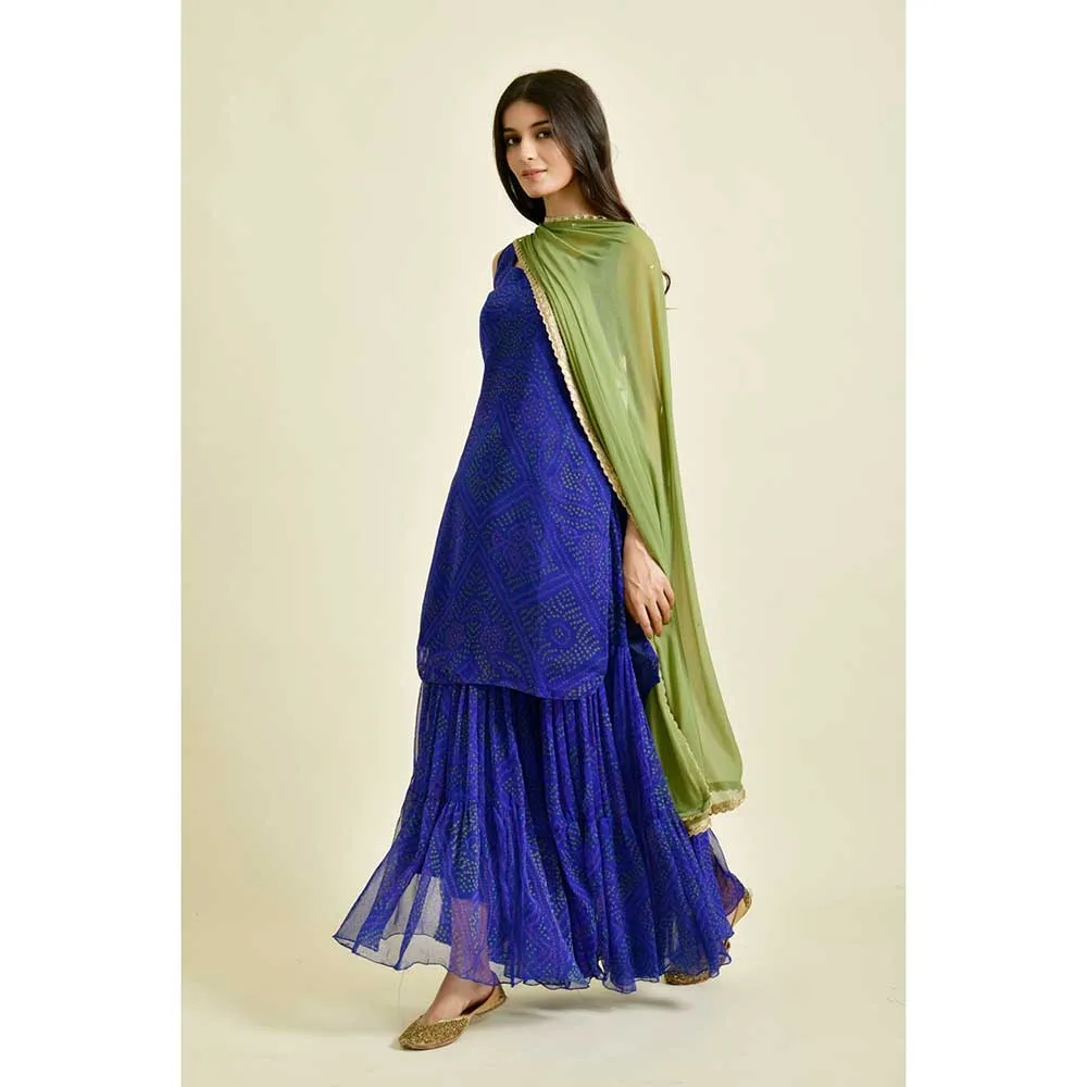 Rangpur Women Blue Bandhani Sharara (Set of 3)