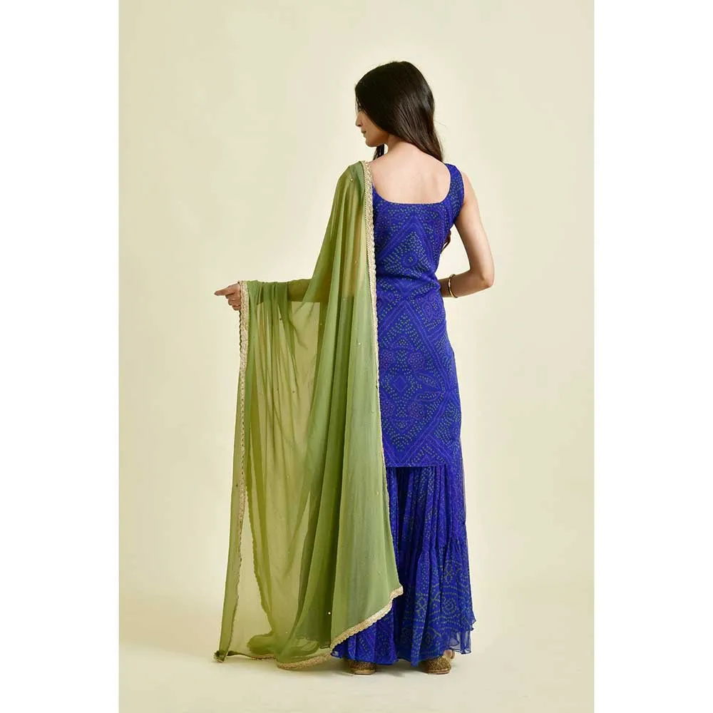 Rangpur Women Blue Bandhani Sharara (Set of 3)
