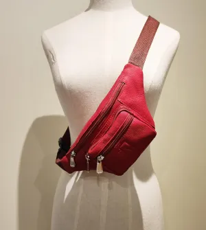 RED Leather Fanny pack Belt Bag Waist Bag Hip Bag Festival bag Made with Full Grain Leather by Katz Leather