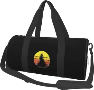 Retro Sun Minimalist Pine Tree Convertible Garment Bag with Shoulder Strap, Carry on Garment Duffel Bag for Men Women - Rolling Foldable for Travel Luggage Bags (Black)