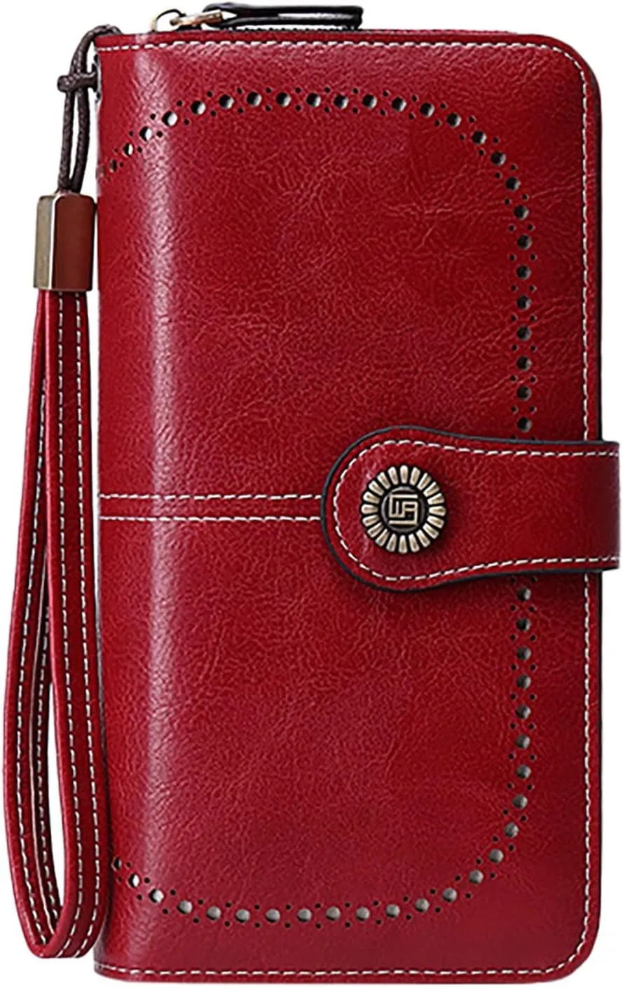 Rfid Wallet Women,2024 New Leather Wristlet Wallets for Women,Zip Around Bifold Large Capacity Rfid Blocking Credit Card Holder Clutch Purses,Travel Wallet for Mom Ladies Women Girls