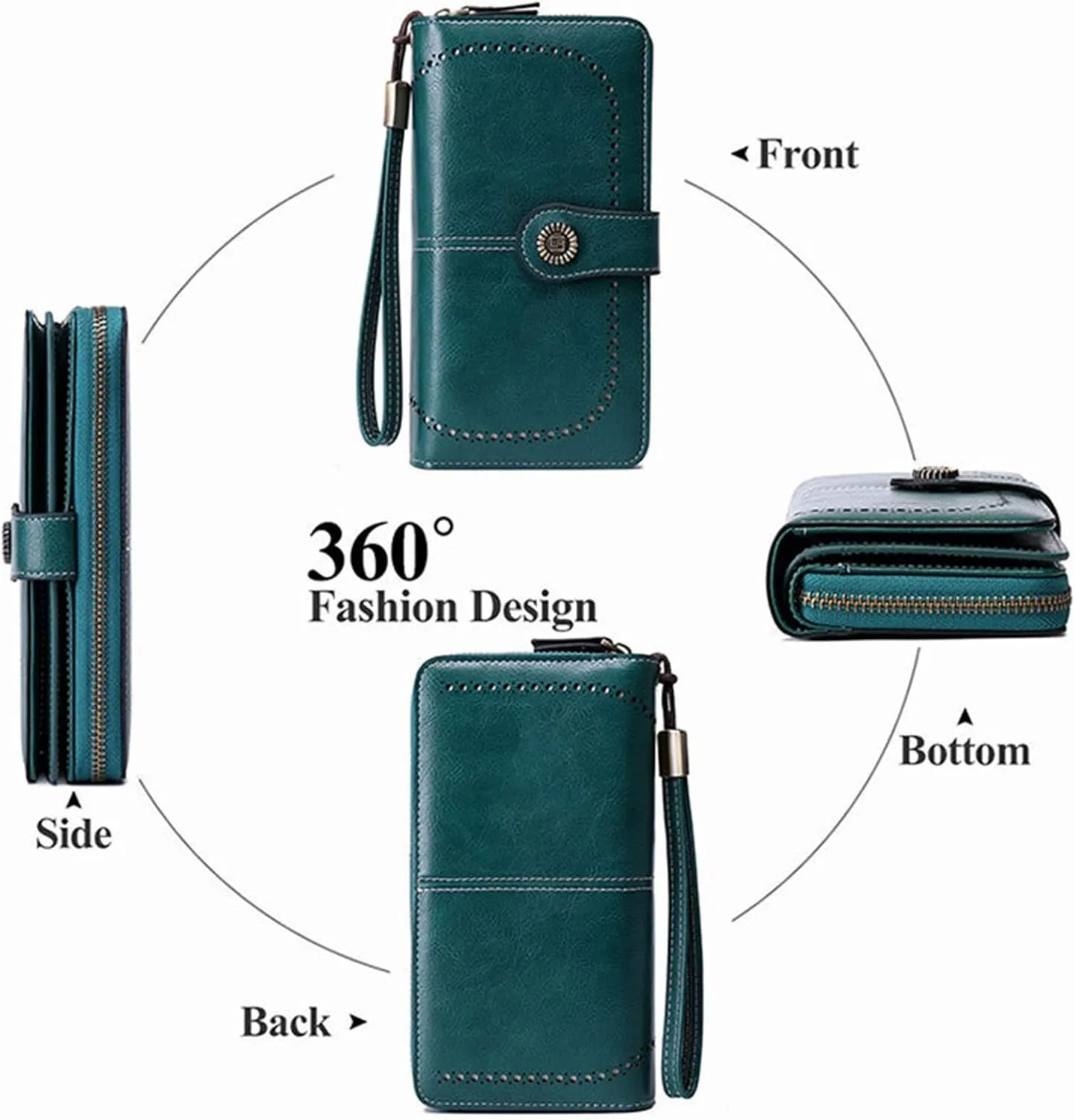 Rfid Wallet Women,2024 New Leather Wristlet Wallets for Women,Zip Around Bifold Large Capacity Rfid Blocking Credit Card Holder Clutch Purses,Travel Wallet for Mom Ladies Women Girls