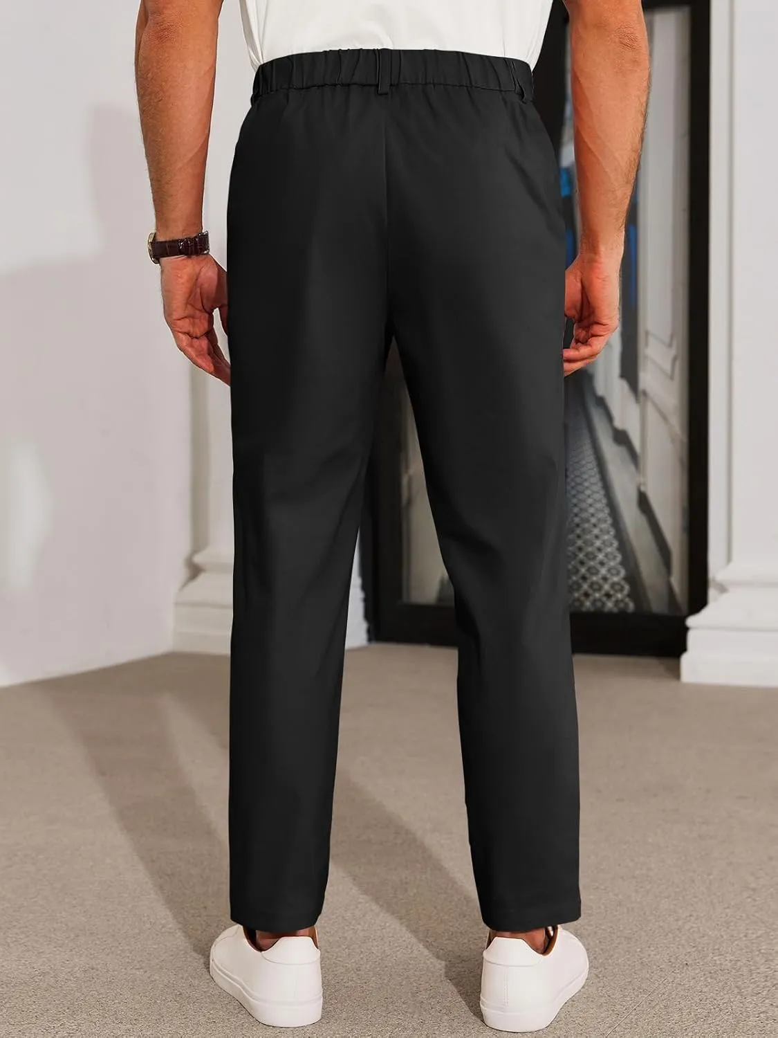 Runcati Mens Slim Fit Dress Pants Chino Casual Elastic Waist Slacks Trousers Skinny Stretch Suit Pants