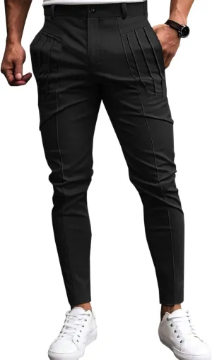 Runcati Mens Slim Fit Dress Pants Chino Casual Elastic Waist Slacks Trousers Skinny Stretch Suit Pants
