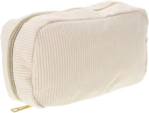 SAFIGLE Large Capacity Corduroy Travel Cosmetic Bag Portable Toiletry Pouch for Women - Small Makeup Bag for Purse - Minimalist Beige Makeup Organizer for Travel and Daily Use