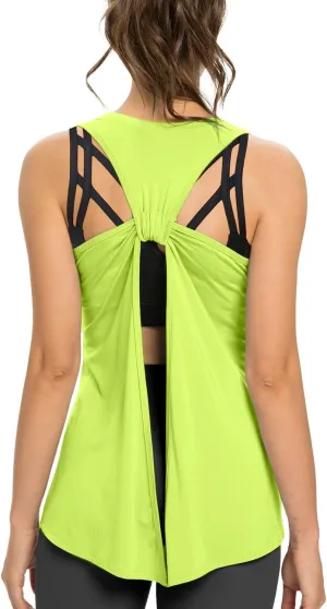 Sanutch Open Back Workout Top Backless Yoga Shirts Tie Back Workout Tank for Women