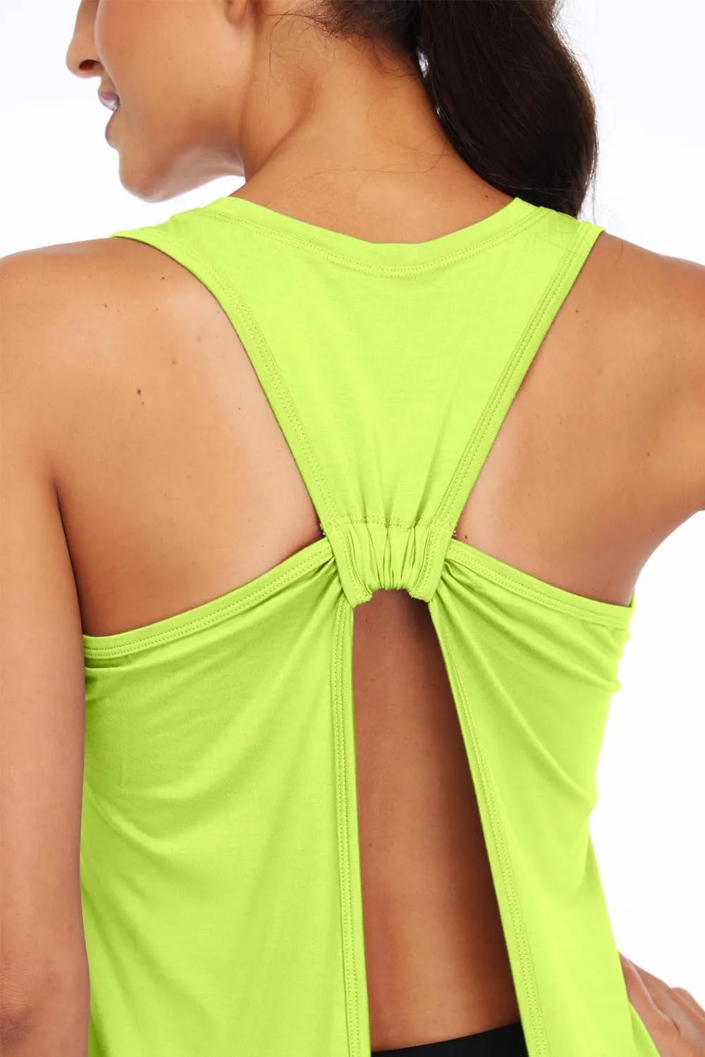 Sanutch Open Back Workout Top Backless Yoga Shirts Tie Back Workout Tank for Women