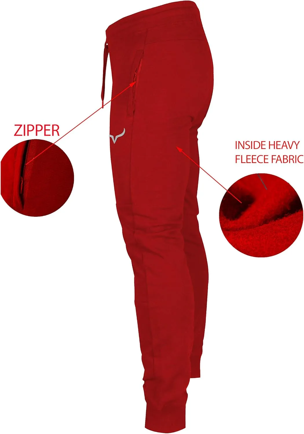SCREENSHOT Sports Mens Premium Slim Fleece Pants Zipper Pockets - Athletic Jogger Fitness Workout Gym Sweatpants