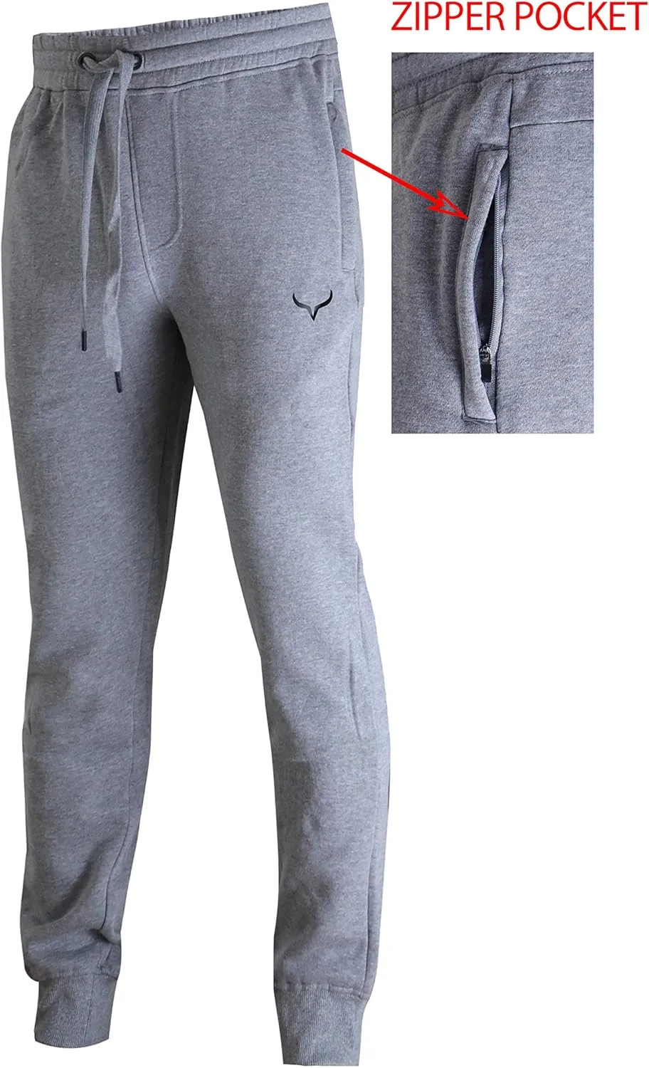 SCREENSHOT Sports Mens Premium Slim Fleece Pants Zipper Pockets - Athletic Jogger Fitness Workout Gym Sweatpants