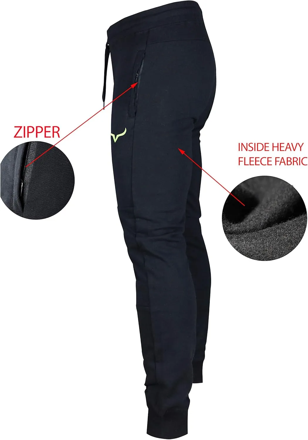 SCREENSHOT Sports Mens Premium Slim Fleece Pants Zipper Pockets - Athletic Jogger Fitness Workout Gym Sweatpants